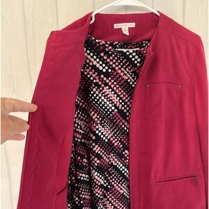 JM Collection Blazer & Blouse 2 piece Womens Fuchsia Pink Faux Suede Ful…